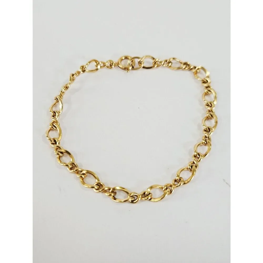 Vintage 12K Gold Filled Signed Polished Infinity Figaro Chain Link Bracelet 7